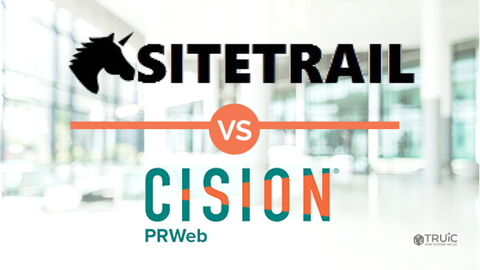 Sitetrail logo versus Cision PRWeb logo.